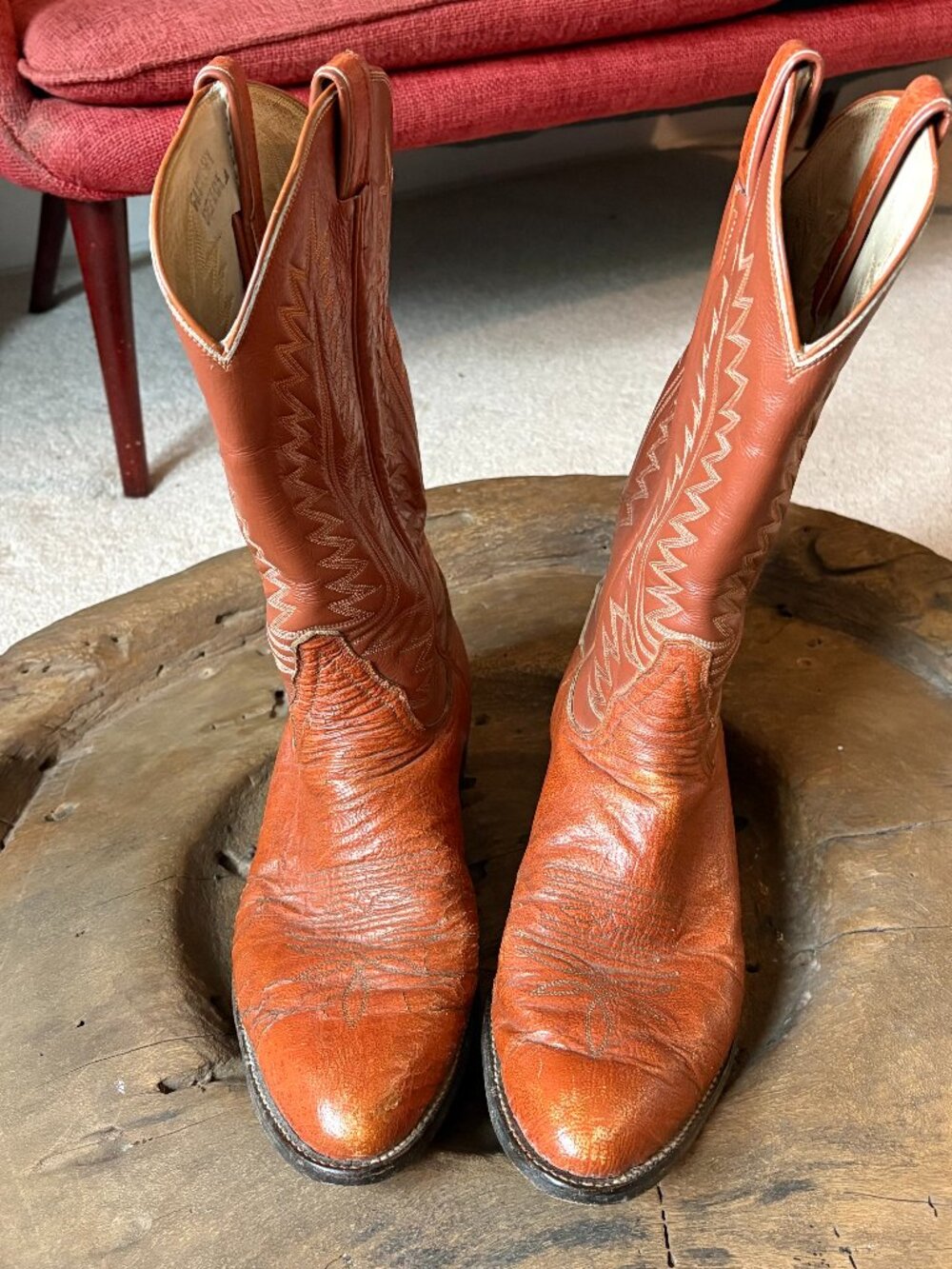 Tony Lama men's brown leather distressed western cowboy boots US made [READ]